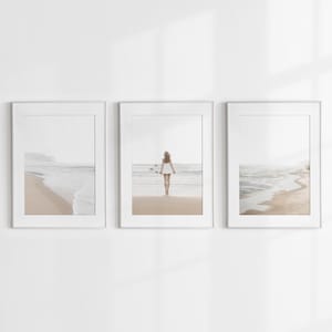 Set of 3 Wall Art Surf Prints: Neutral Coastal Beach Print, Boho Posters for Bedroom, Surfer Girl Print image 5