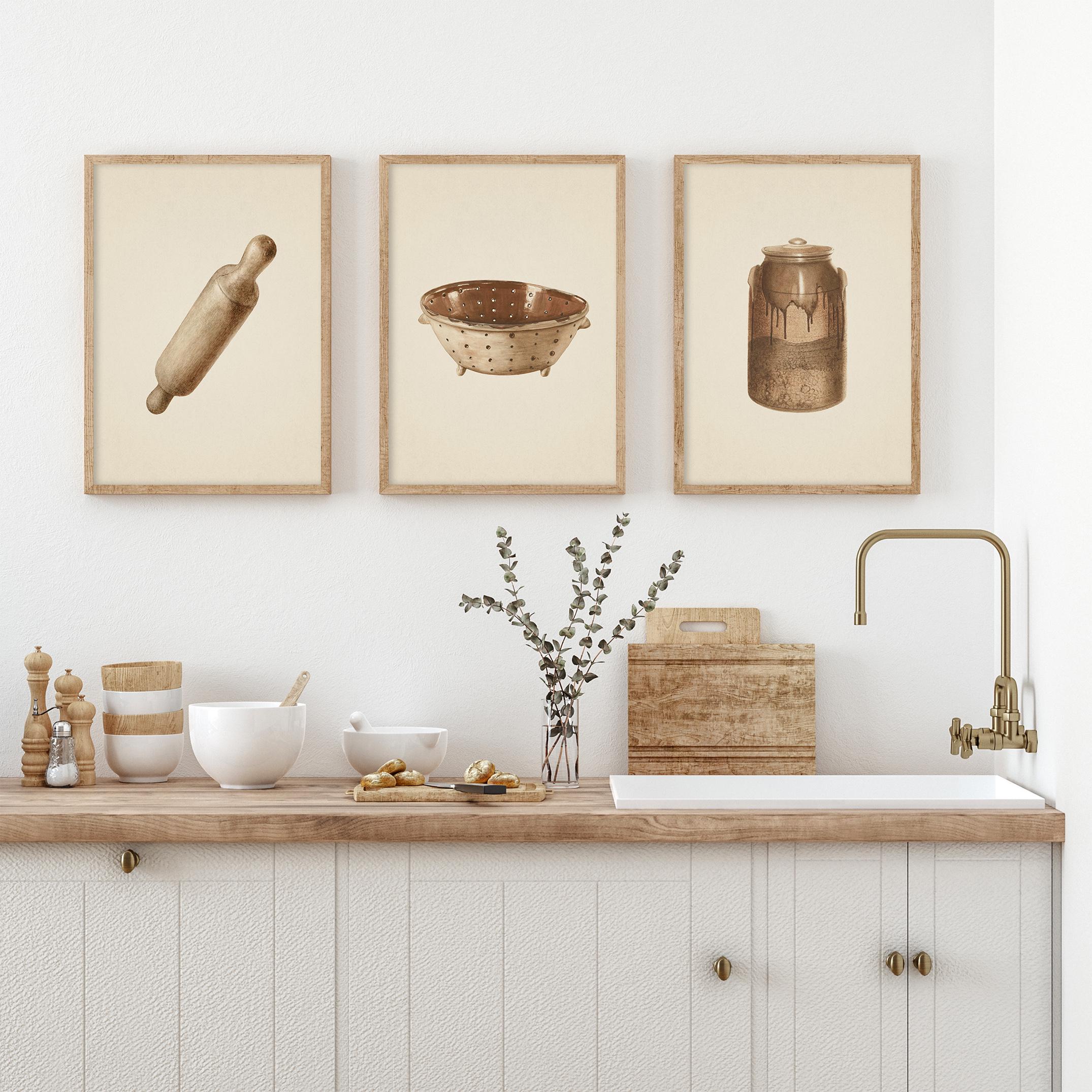 rustic cozy kitchen art prints under $7 shipped |... Vintage Kitchen Prints: Neutral Farmhouse Gallery Wall Art, Digital ...