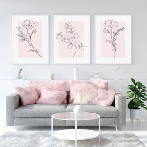 Botanical Line Art Pink Gallery Wall Set of 6 Wall Art Minimalist Print ...
