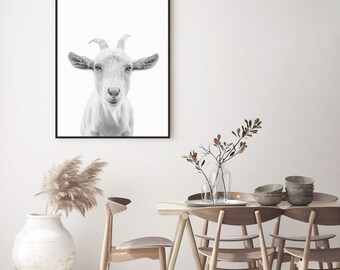 Toile Décorative Animaux De La Ferme - Chèvre Noir Et Blanc, 40x60 Cm - Décoration Murale Rustique