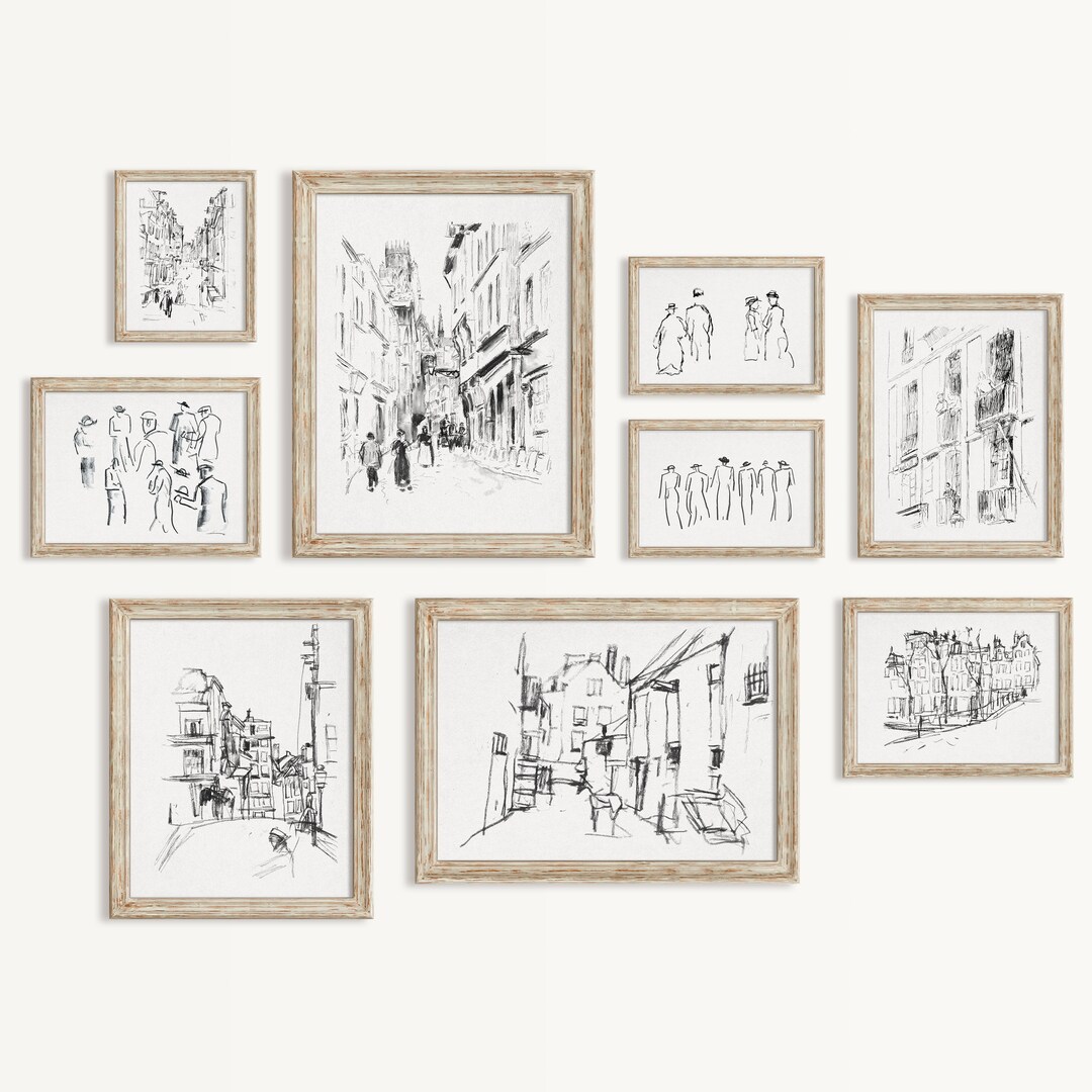 Minimalist Wall Art Vintage Gallery Wall Art Set City Sketch Print Line