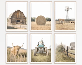 Rustic Farmhouse Decor Modern Farmhouse Wall Art Country Decor Farm House Art Gallery Wall Prints, Barn, Tractor, Windmill, Highland Cow