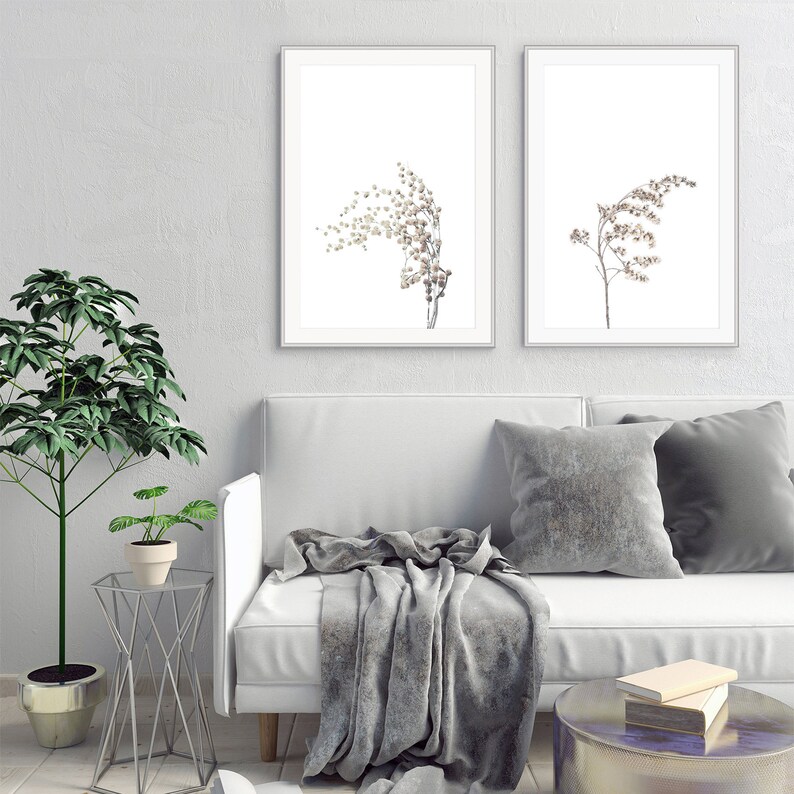 Dried Flower Wall Art Set of 2 Botanical Prints Farmhouse Wall Etsy