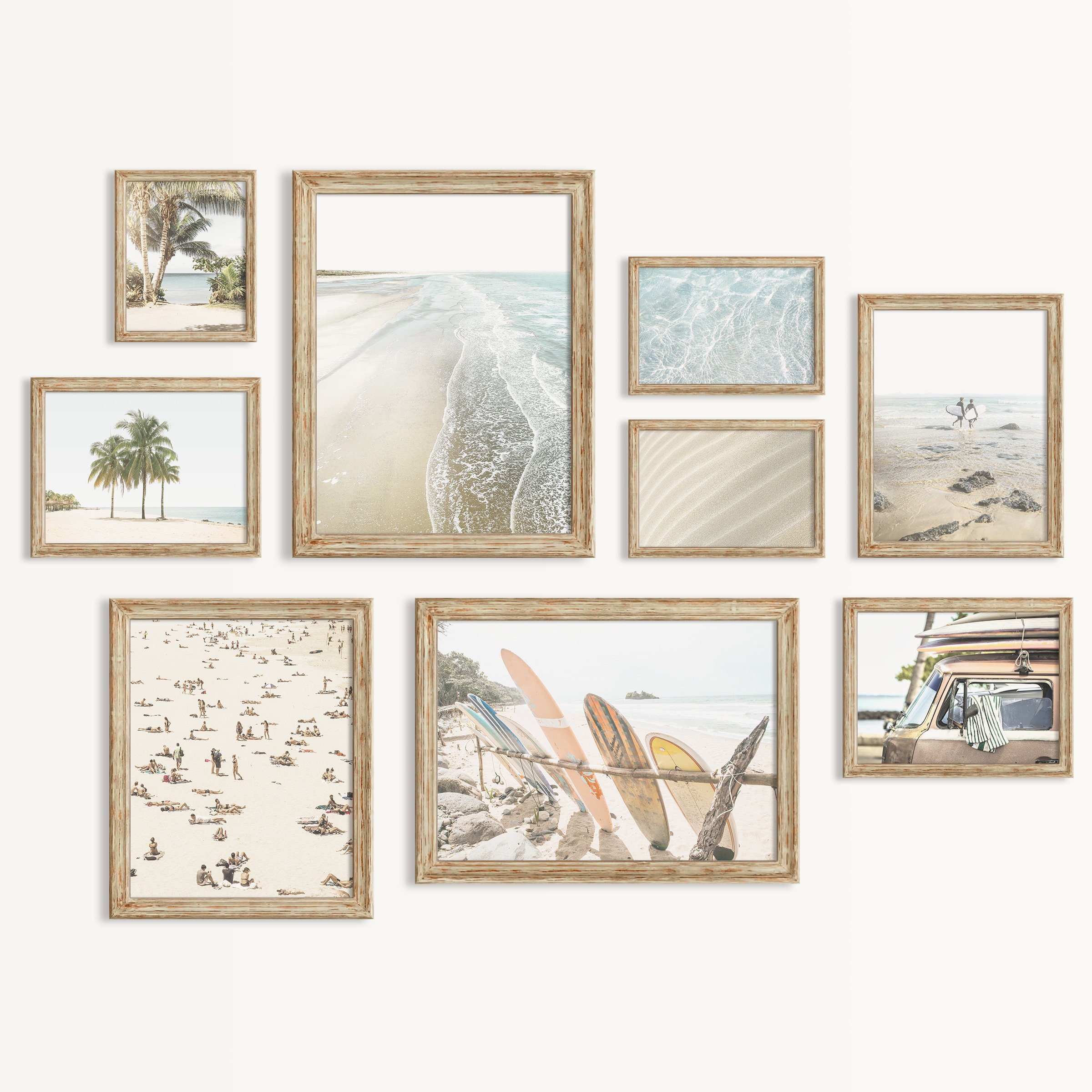 Coastal Wall Art Neutral Gallery Wall Set of 9 Beach Prints Ocean Poster Surf Wall Decor Surfboard Poster Surfing Print Palm Tree Wall Art