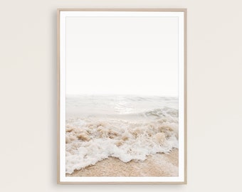 Arte de parede de praia neutra, impressão de praia em tons pastel, arte costeira, arte de parede de areia, decoração boho bege, arte de parede costeira, imagem do oceano, pôster de quarto