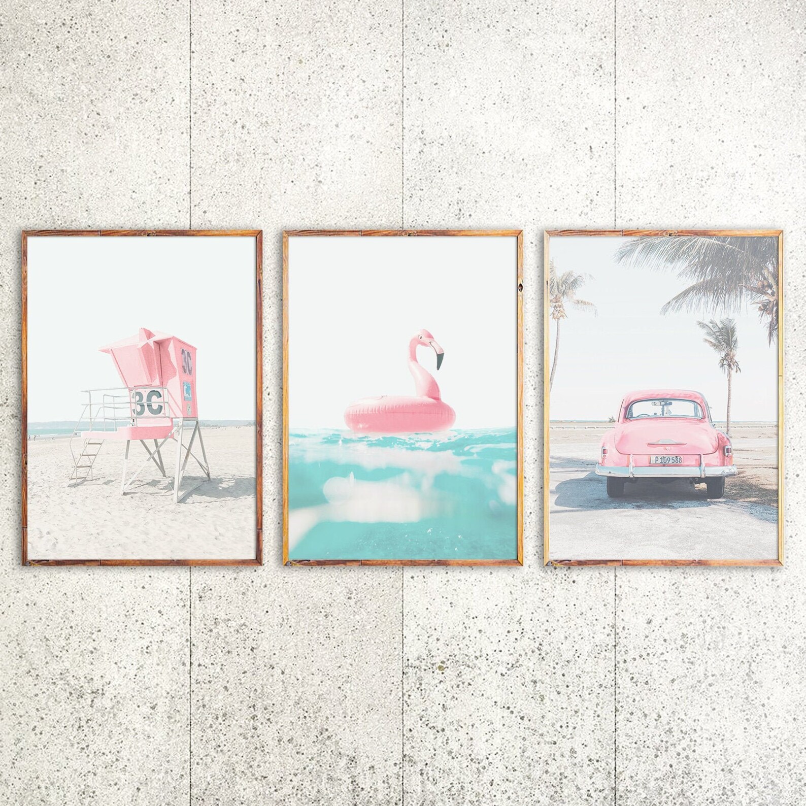Pink Beach Wall Art Beach Print Set of 3 Prints Coastal Decor Etsy