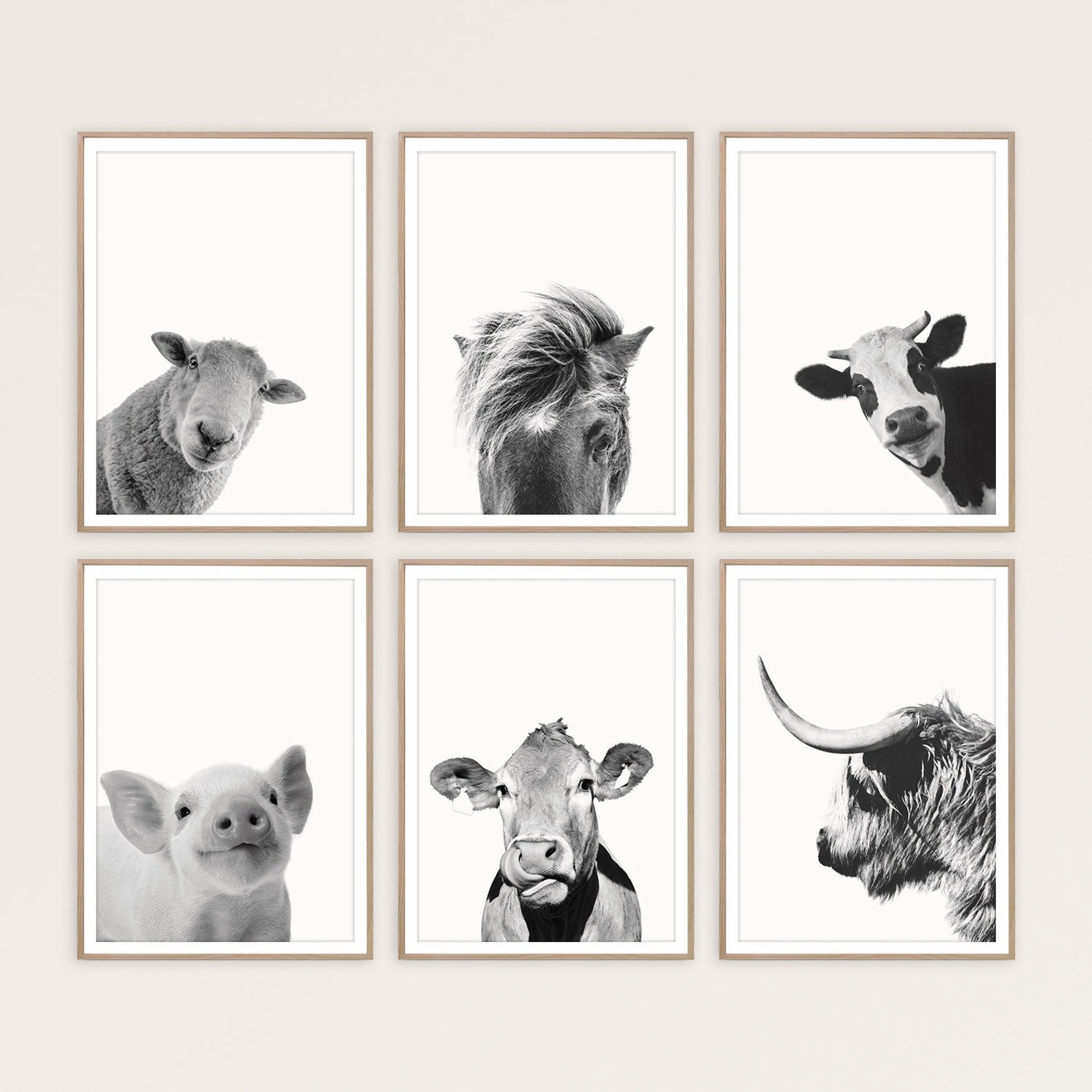 Farm Animal Print Set of 6 Prints Farmhouse Decor Cow Print - Etsy