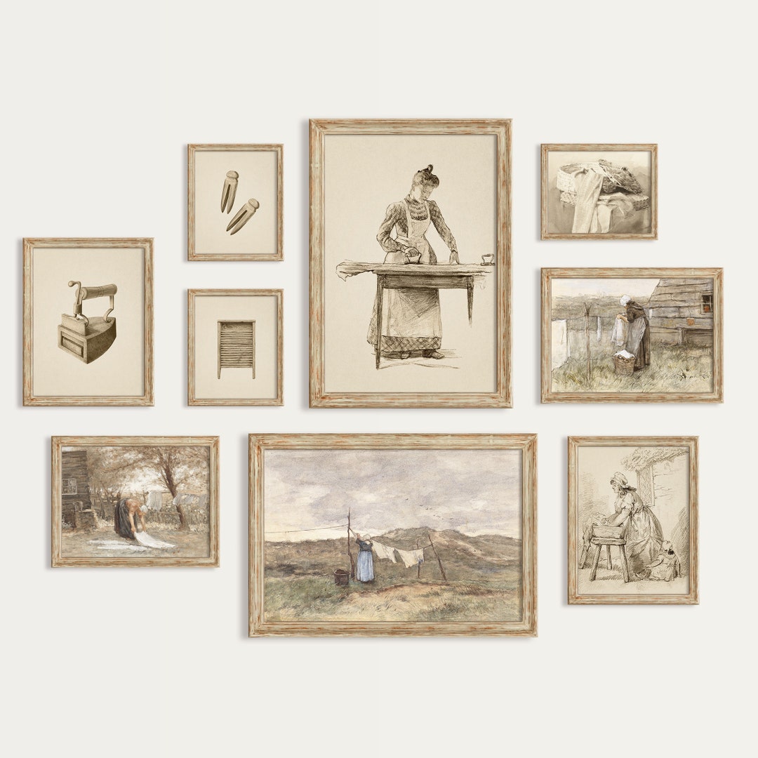 Vintage Laundry Room Art Print Set: Rustic Farmhouse Gallery Wall Art ...
