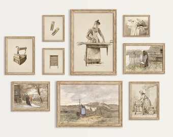 Vintage Laundry Room Art Print Set: Rustic Farmhouse Gallery Wall Art, Digital Download