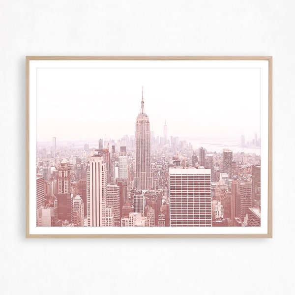 Blush Pink New York City Skyline Print, NYC Wall Art