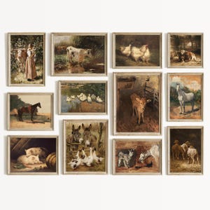 Vintage Farmhouse Wall Art, Nursery Farm Animal Prints, Cow, Horse, Duck, Sheep, Goat, Pig, Chicken Prints, Rustic Cottagecore Decor