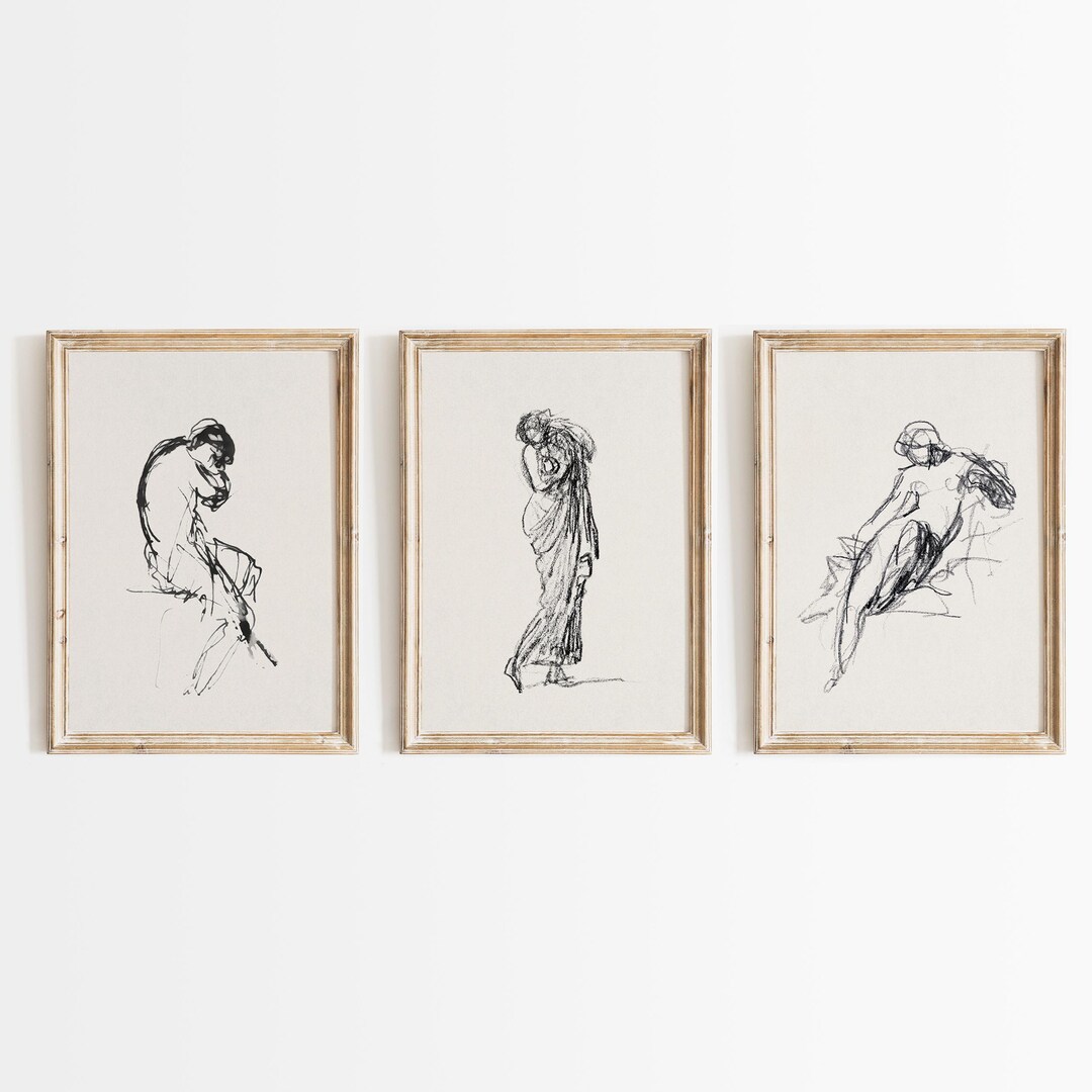 Abstract Nude Female Line Art Print Set of Three Modern Paintings ...