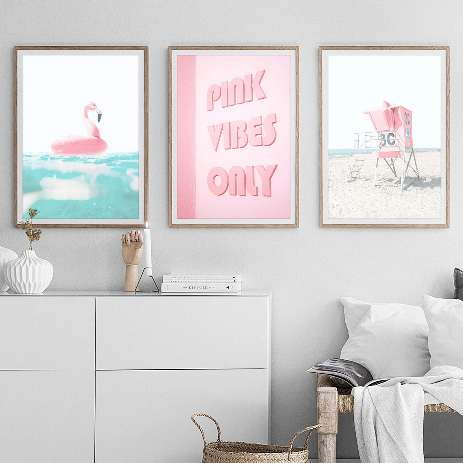 Pink Gallery Wall Set of 6 Beach Prints Blush Pink Wall Decor Etsy