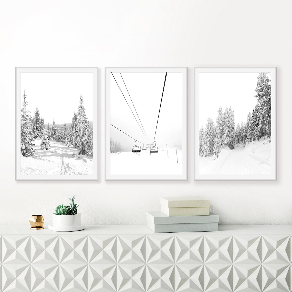 Winter Prints Black and White Print Set of 3 Wall Art Etsy