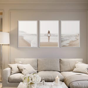 Set of 3 Wall Art Surf Prints: Neutral Coastal Beach Print, Boho Posters for Bedroom, Surfer Girl Print image 2