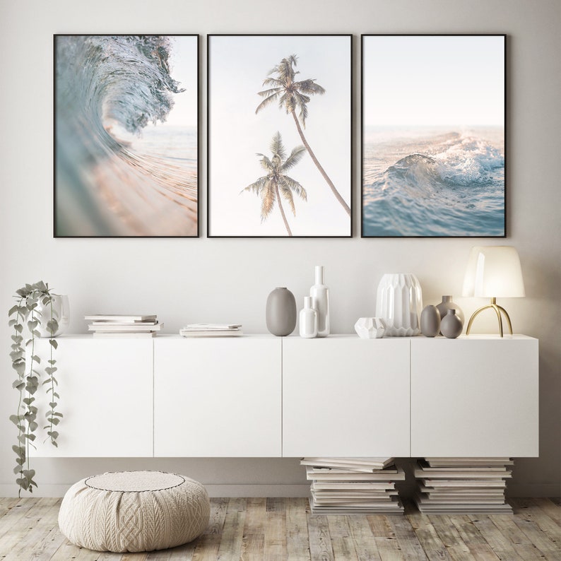 Pastel Beach Print Set of 3 Posters Ocean Printable Beach Wall Etsy