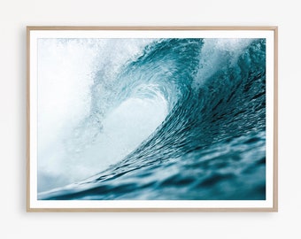 Blue Ocean Wave Print, Coastal Wall Art, Surfing Decor, Surf Printable, Digital Download