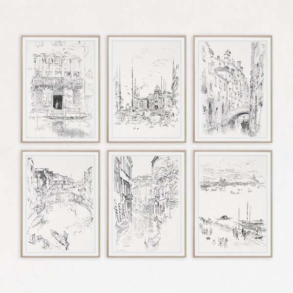 Venice Prints Vintage Gallery Wall Prints Italy Wall Art Abstract Drawing Line Art Architecture Print Set Minimalist Wall Art Trendy