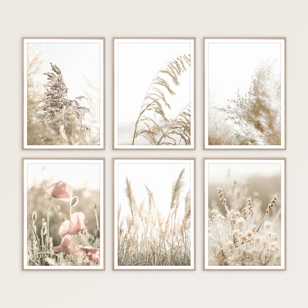 Wall Art Set Farmhouse Decor Impressions botaniques Ensemble de 6 tirages Country Home Decor Rustic Wall Art Neutral Boho Print Boho Art Grass Print