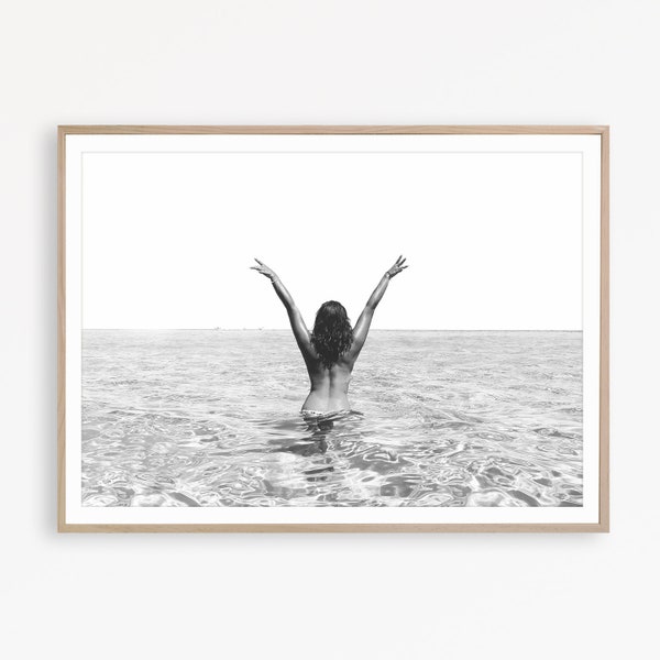 Ocean Print Coastal Wall Art Black and White Beach Print Ocean Wall Art Sexy Woman Print Sea Poster Beach Wall Decor Beach Art Photography