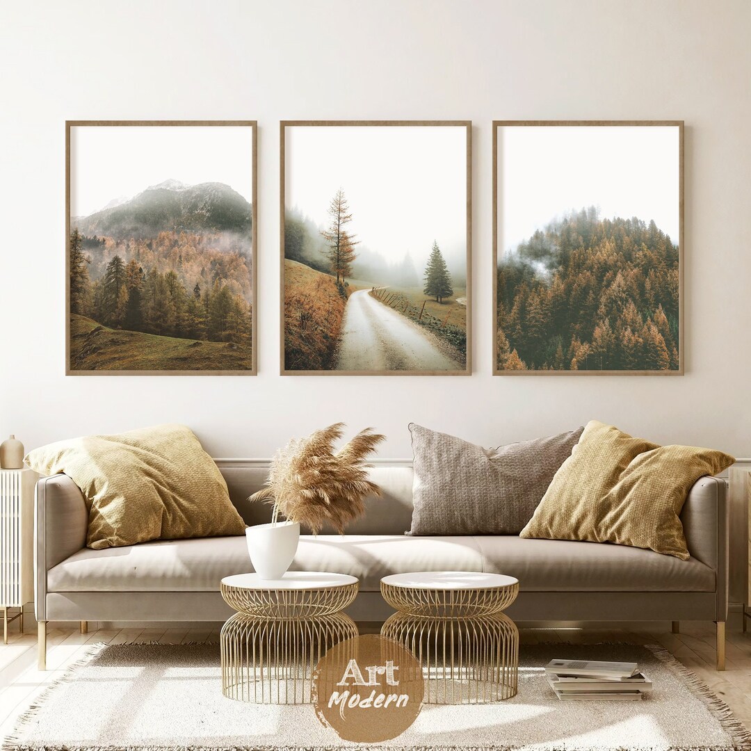 Foggy Forest Poster Set of 3 Mountain Prints Autumn Forest Wall Art ...
