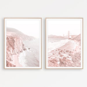 Ocean Print Set of 2 Beach Prints California Coast Print San Francisco Print Blush Pink Wall Art Coastal Decor California Poster Beach Decor