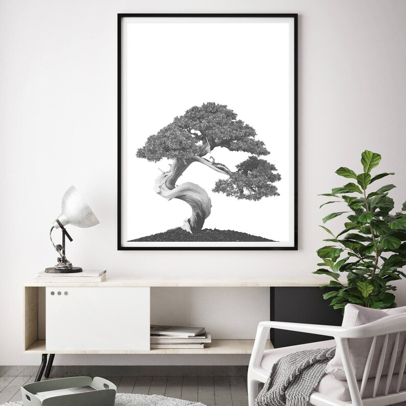 Bonsai Tree Wall Art Plant Print Black and White Botanical Etsy