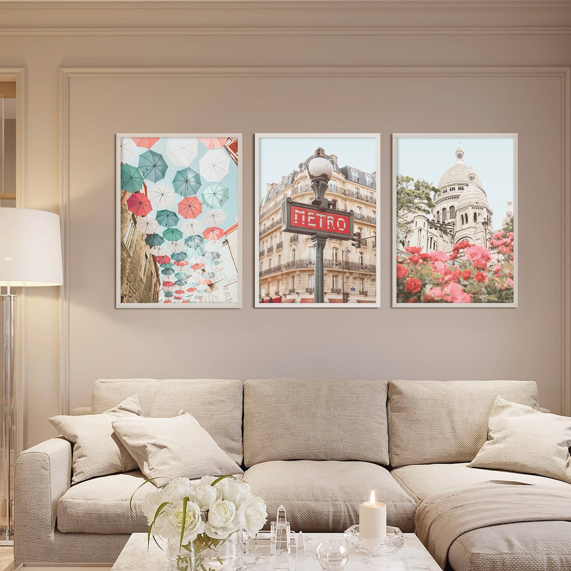 Paris Print Set of 3 Wall Art Pink Wall Decor France Print Etsy