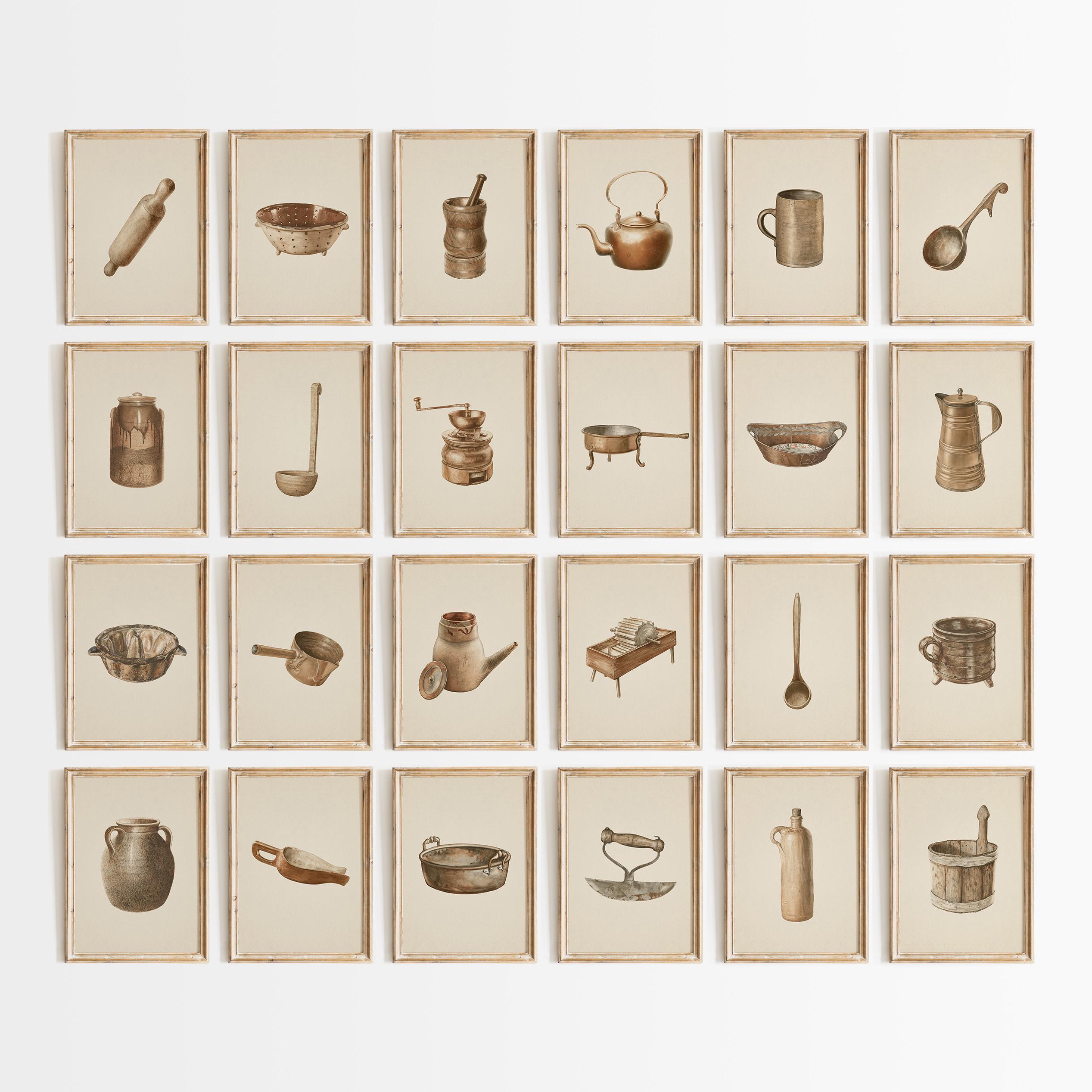 Vintage Kitchen Prints: Neutral Farmhouse Gallery Wall Art, Digital ...