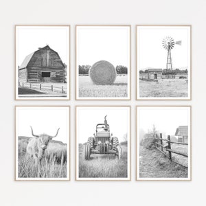 Galeria de impressão de parede conjunto de 6 pôsteres impressões de fazenda decoração country preto e branco decoração de fazenda rústica cozinha arte de parede fazenda para impressão
