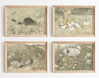 Waldtiermotive: Vintage-Kinderzimmerdeko, rustikale Wandbilder im Landhausstil, digitaler Download