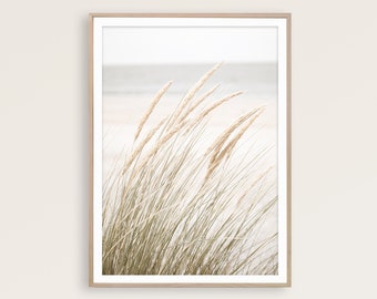 Coastal Grass Beach Print, Neutral Wall Art, Digital Download