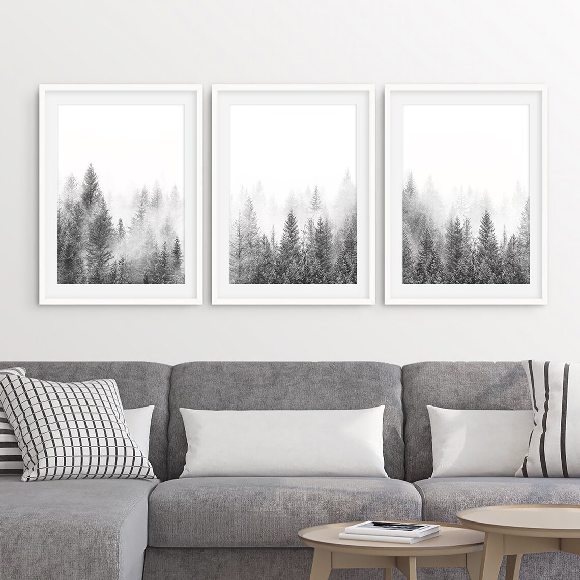 Forest Wall Art Black and White Print Set of 3 Prints Pine - Etsy