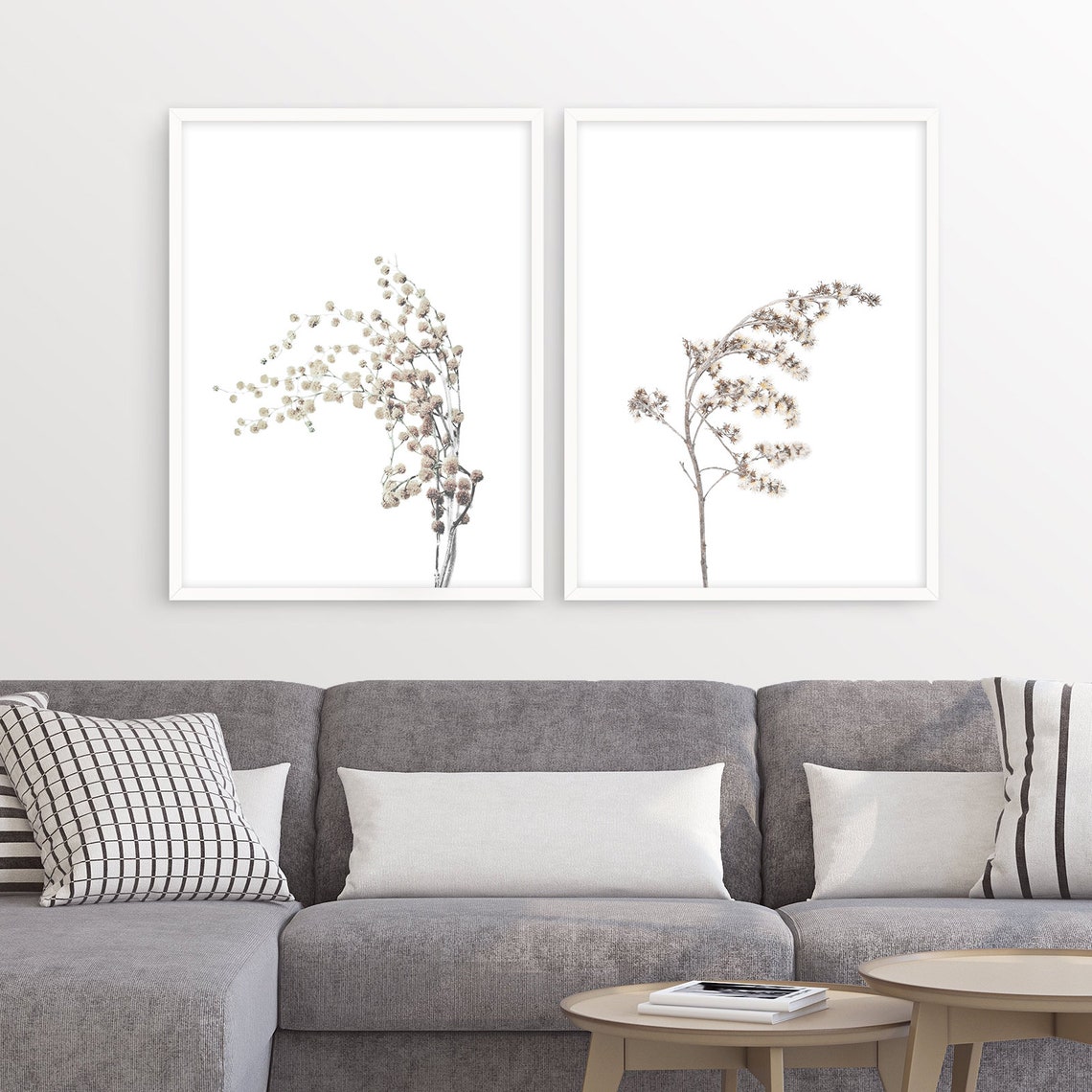 Dried Flower Wall Art Set of 2 Botanical Prints Farmhouse Wall Etsy
