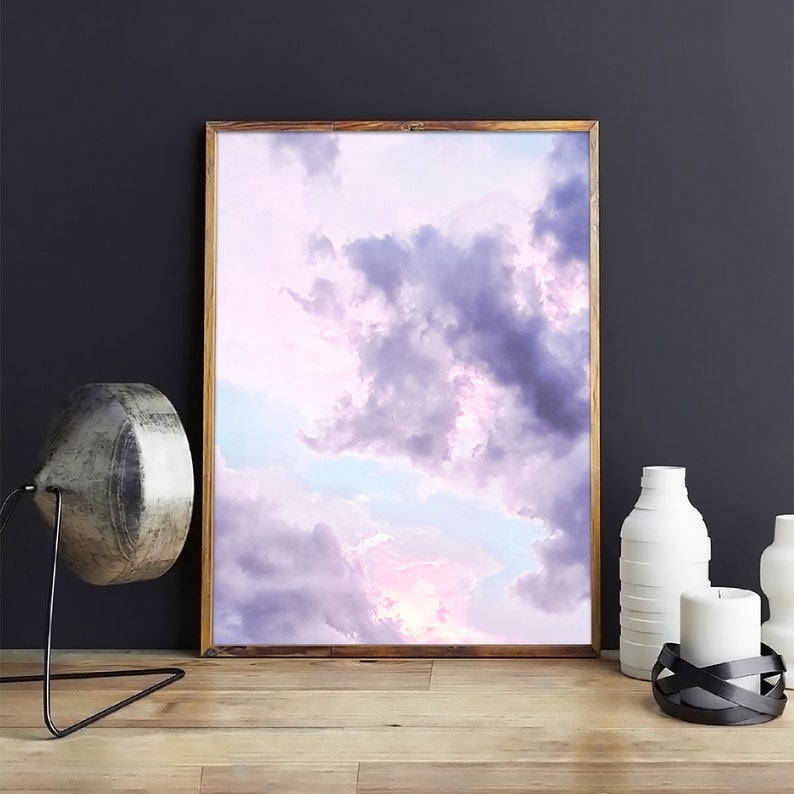 Cloud Print Nature Wall Decor Pink and Blue Wall Art Sky Etsy