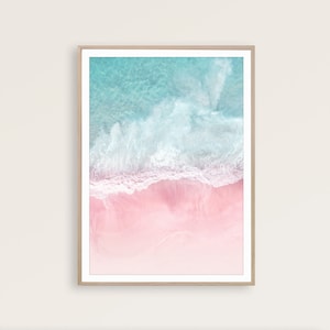 Rosa playa pared arte rosa océano impresión Blush rosa decoración rosa dormitorio impresión rosa azul pared arte pastel playa arte rosa costera decoración rosa póster rosa