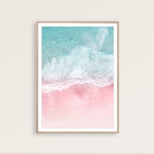 Pink Beach Wall Art Pink Ocean Print Blush Pink Decor Pink Bedroom Print Pink Blue Wall Art Pastel Beach Art Pink Coastal Decor Pink Poster