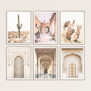 Moroccan Decor Set of 6 Prints Gallery Wall Prints Travel Poster Desert Wall Art Boho Wall Decor Printable Camel Poster Moroccan Door Print