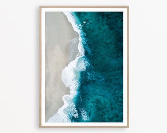 Aerial Beach Print, Turquoise Ocean Decor, Coastal Wave Art, Digital Download