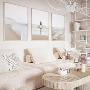 Set of 3 Wall Art Surf Prints: Neutral Coastal Beach Print, Boho Posters for Bedroom, Surfer Girl Print image 9
