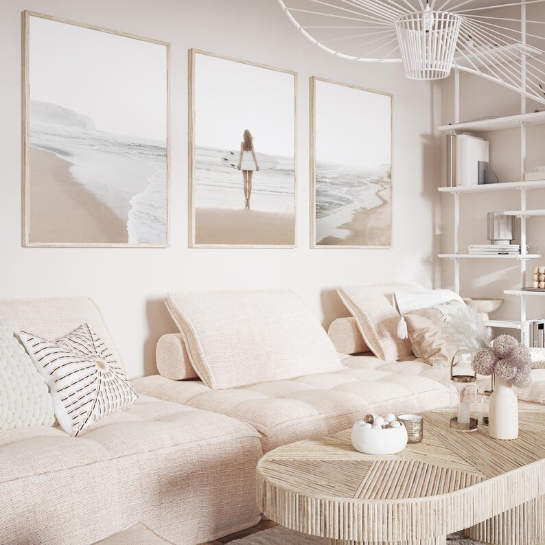 Set of 3 Wall Art Surf Prints: Neutral Coastal Beach Print, Boho Posters for Bedroom, Surfer Girl Print image 9