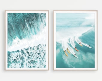 Ocean Wave Print Set of 2 Wall Art, Surfer Print, Surf Decor, Digital Download