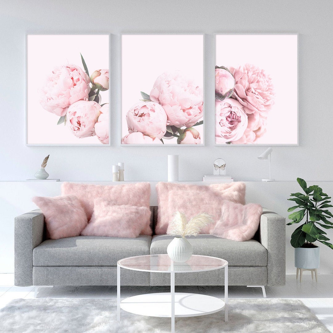 Blush Pink Peonies Print Set of 3, Flower Poster, Floral Wall Art ...