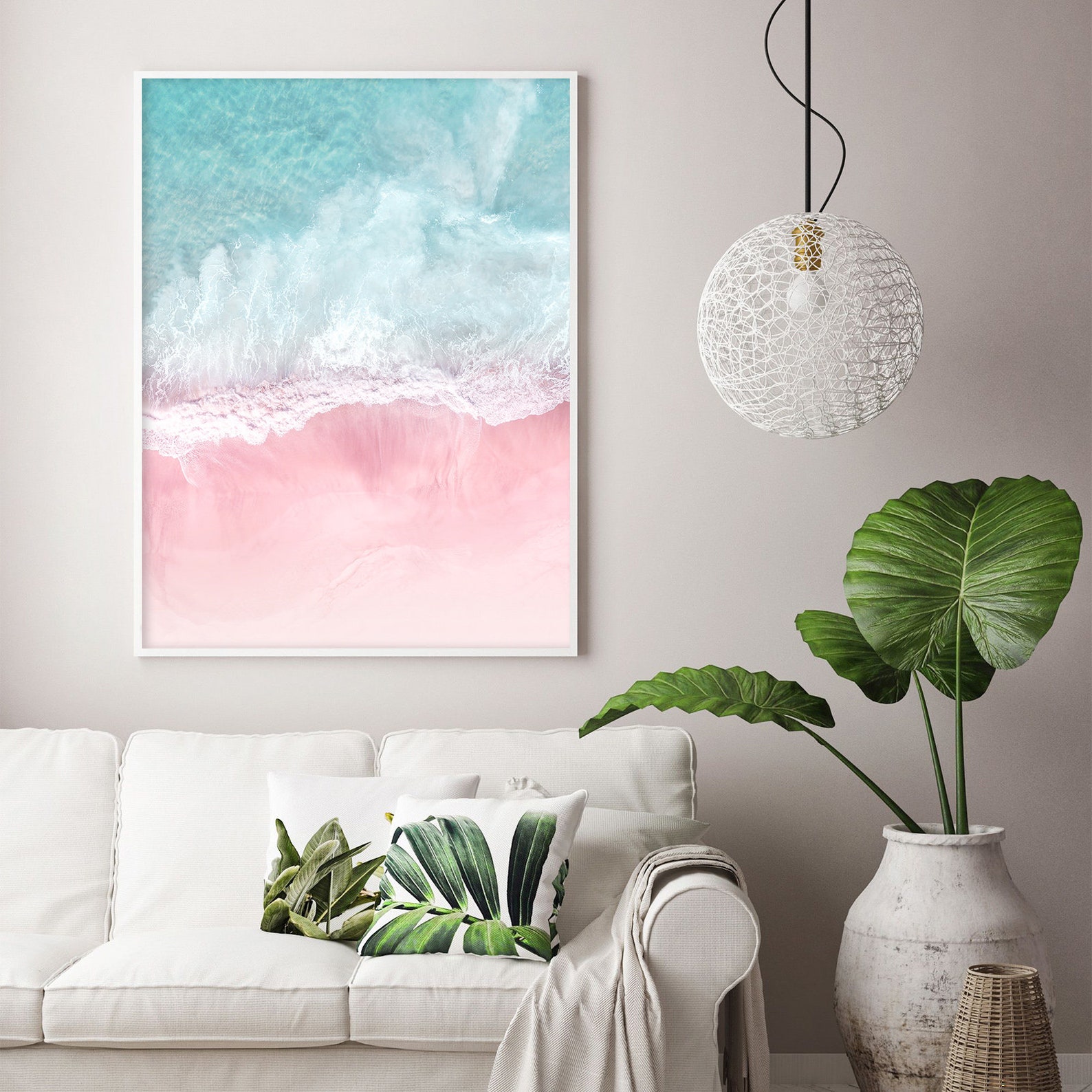 Pink Beach Wall Art Pink Ocean Print Blush Pink Decor Pink Etsy