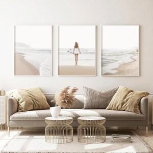 Set of 3 Wall Art Surf Prints: Neutral Coastal Beach Print, Boho Posters for Bedroom, Surfer Girl Print image 7