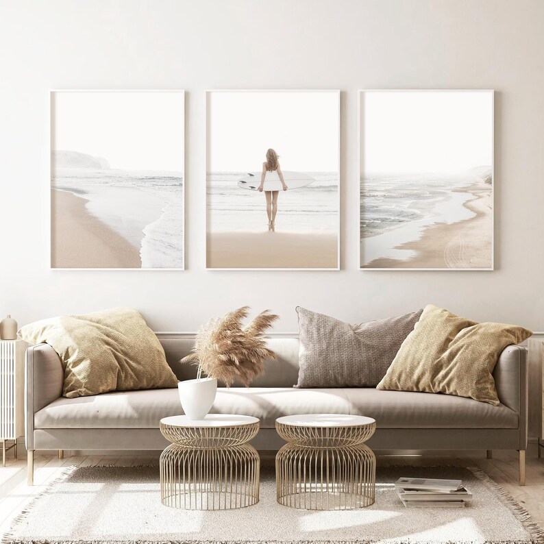 Set of 3 Wall Art Surf Prints: Neutral Coastal Beach Print, Boho Posters for Bedroom, Surfer Girl Print image 7