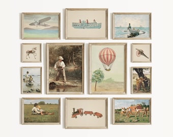 Boys Room Prints: Vintage Nursery Paintings, Little Boy Art, Neutral Nursery Decor, Baby Boy Wall Art, Gallery Wall Set, Kids Printable