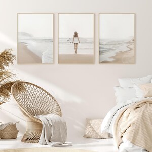 Set of 3 Wall Art Surf Prints: Neutral Coastal Beach Print, Boho Posters for Bedroom, Surfer Girl Print image 6