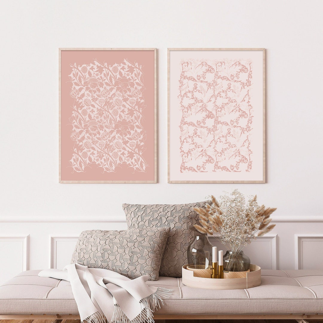 Blush Pink Wall Art Abstract Botanical Art Set of 2 Prints Pink Bedroom