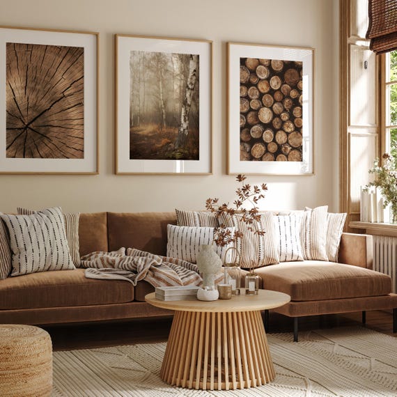 Birch Tree Rings Print Set, Rustic Farmhouse 3 Piece Wall Art, Farm House Decor